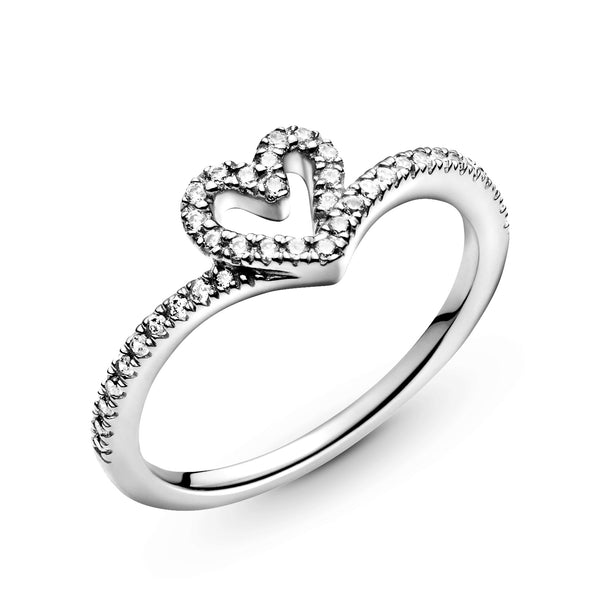 Heart And Wishbone Silver Ring