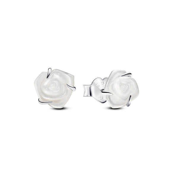 White Rose Stud Earrings