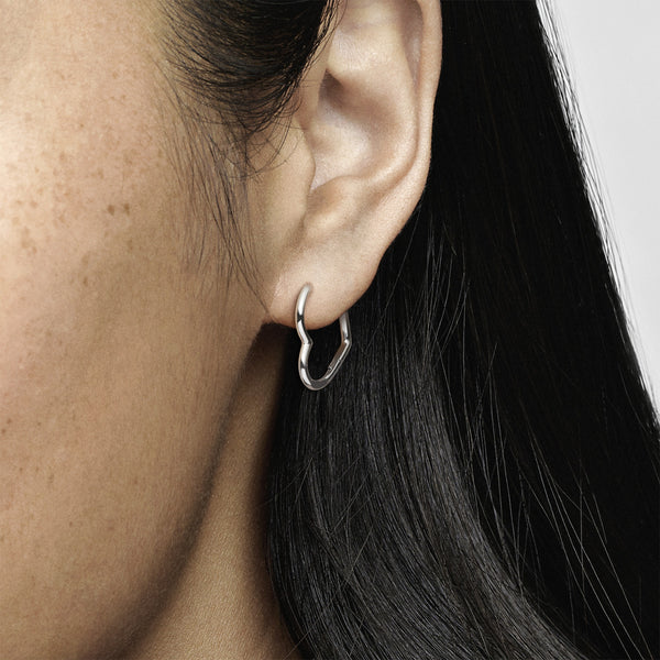 Small Asymmetric Heart Sterling Silver Hoop Earrings