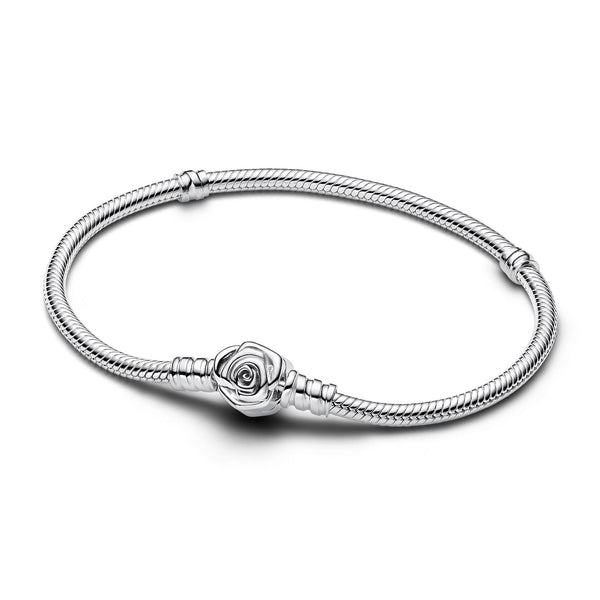 Snake Chain Sterling Silver Bracelet With Rose Clasp