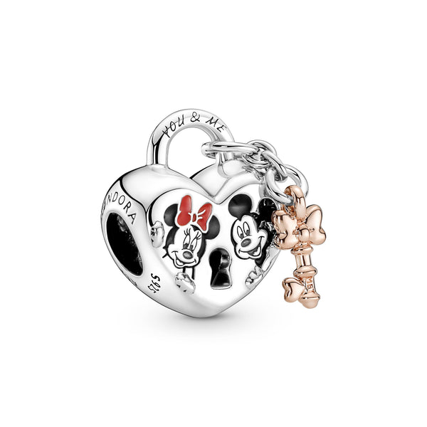 Disney Minnie And Mickey Heart Padlock And Key Charm