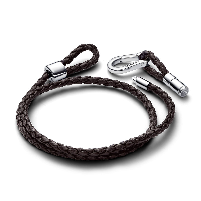 Pandora Moments Brown Braided Double Leather Bracelet