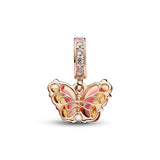 Pink & Yellow Murano Glass Butterfly Dangle Charm