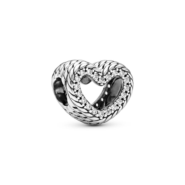 Snake Chain Pattern Heart Sterling Silver Charm