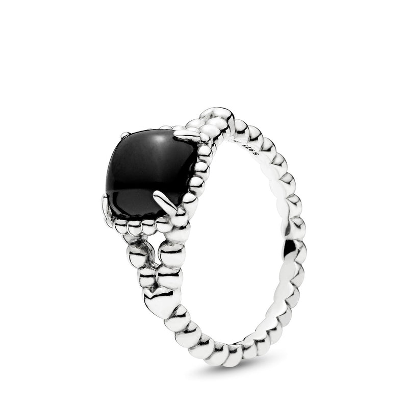 Silver Ring With Black Crystal