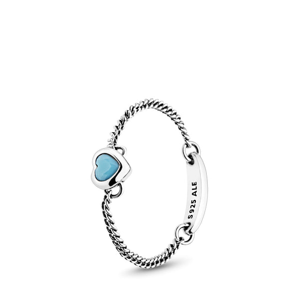 Silver Chain Ring With Cyan Blue Crystal