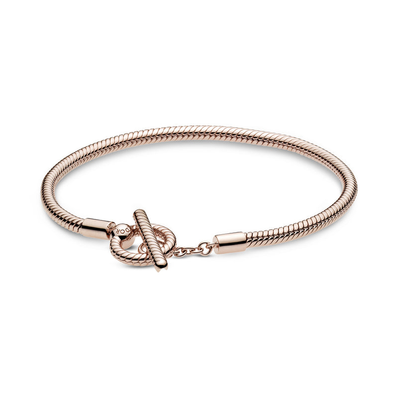 Snake Chain Sterling Rose T-Bar Bracelet