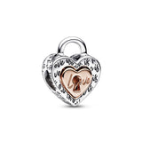 Heart Padlock Silver And 14K Rose Gold-Plated Splitable Charm