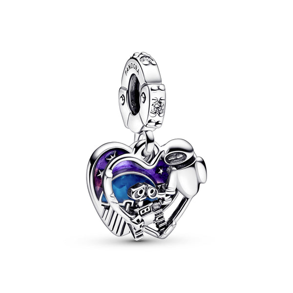 Disney Wall-E And Eve Heart Silver Double Dangle