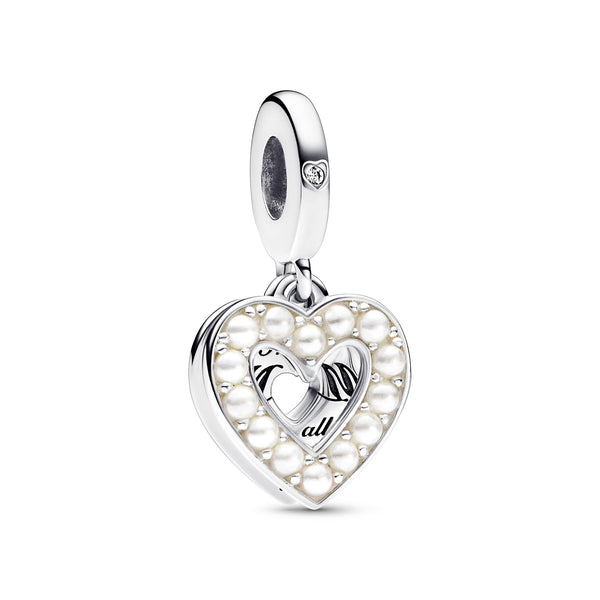 Pearlescent White Heart Charm Double Dangle Charm